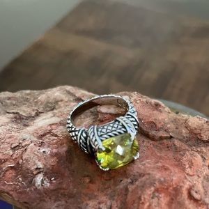 Retired Premier Designs Citrine Rhodium Cubic Zirconia Ring Size 5.75